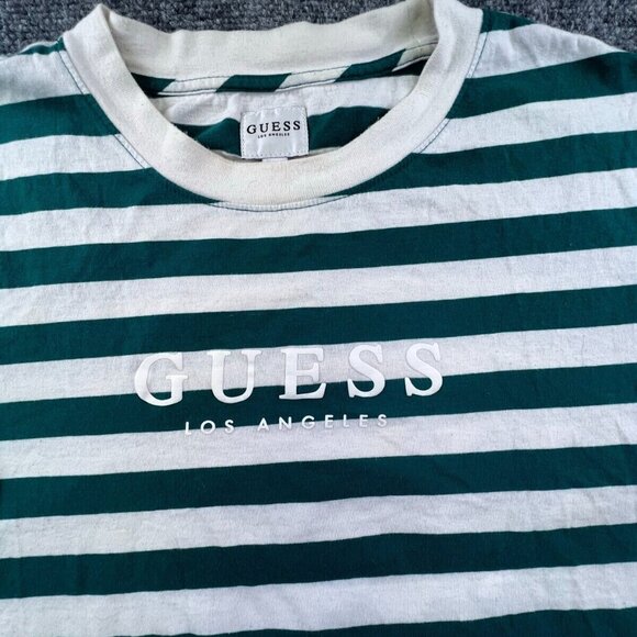Guess Los Angeles Short Sleeve Crew Neck T Shirt Size Medium Striped Green - Picture 5 of 7